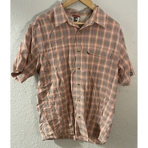 The North Face Shirt Men's Large Orange Plaid Short Sleeve Button‎ Up